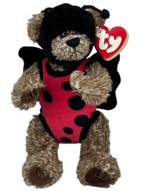 Ty 1993 Busgy Always A Lady 8” Furry Plush Wearing Removable Ladybug Costume